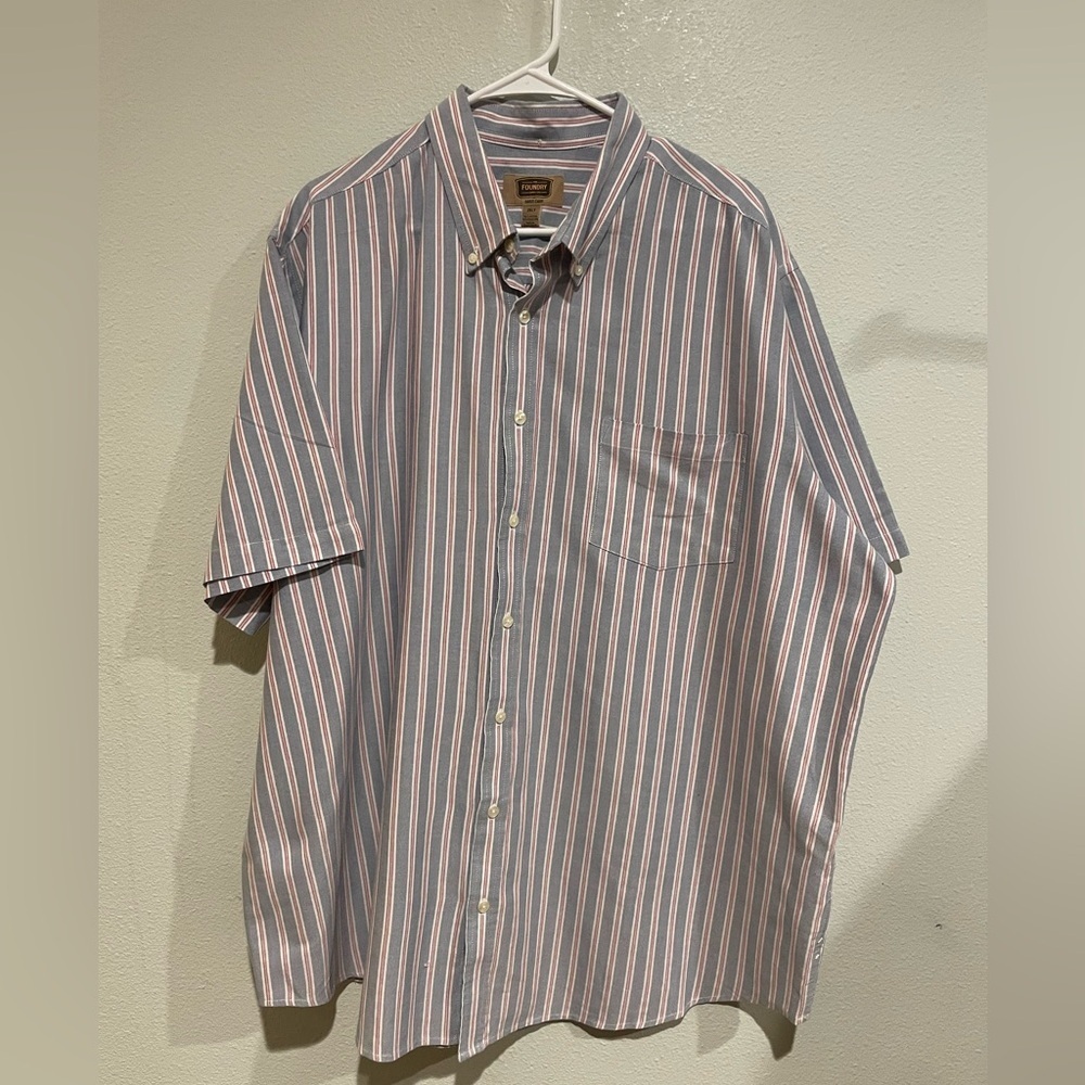 The Foundry Supply Co. Blue and Red Striped Button Down Shirt 2 XL tall
